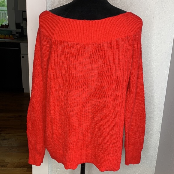 Gap Red Off Shoulder Wide Neck Cotton Knit Sweater L cozy cabincore holiday - Picture 2 of 5